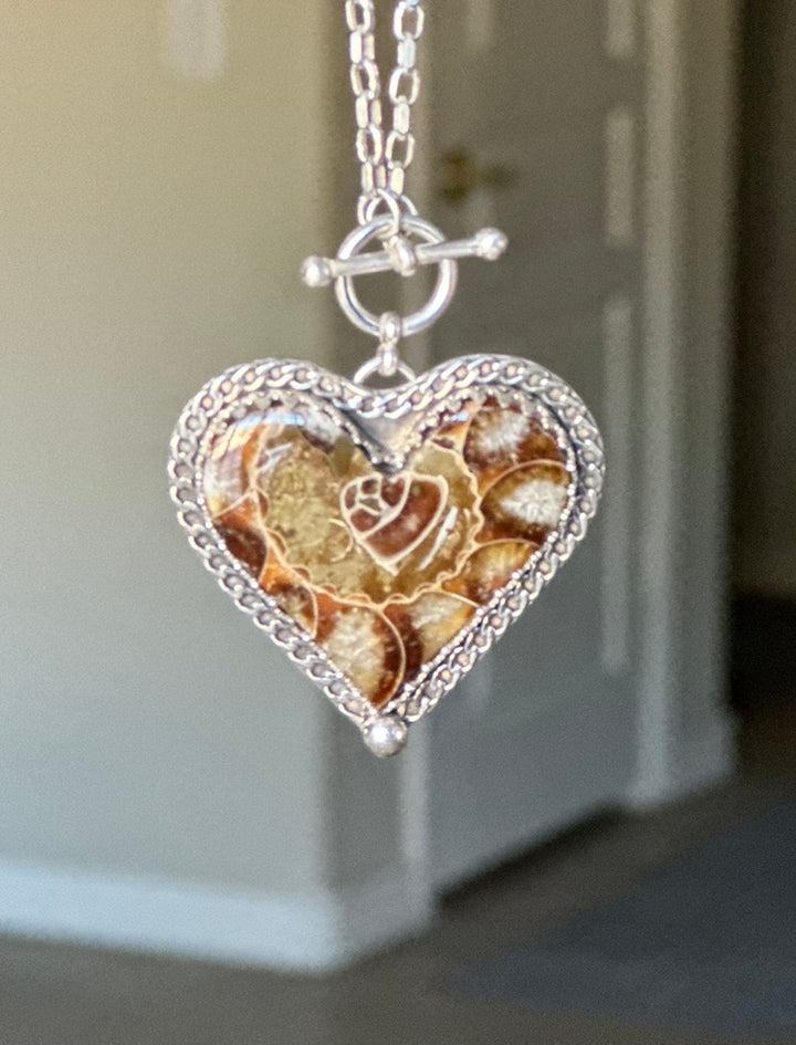 Ammonite Fossil Heart Necklace