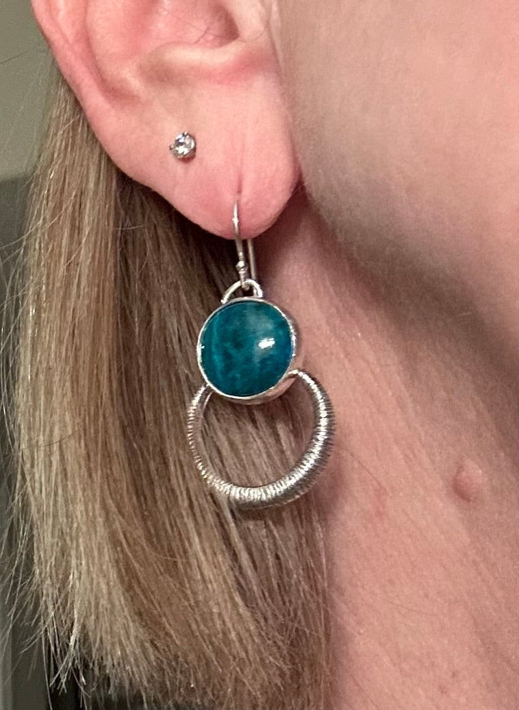 Chrysocolla Malachite Textured Hoop Earrings