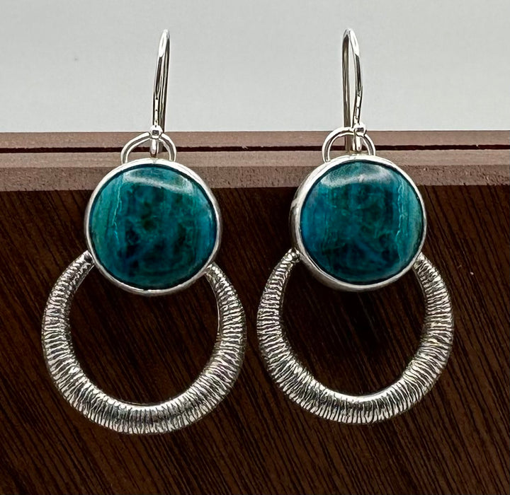 Chrysocolla Malachite Textured Hoop Earrings