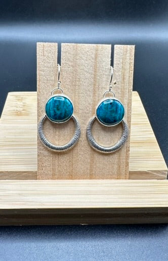 Chrysocolla Malachite Textured Hoop Earrings