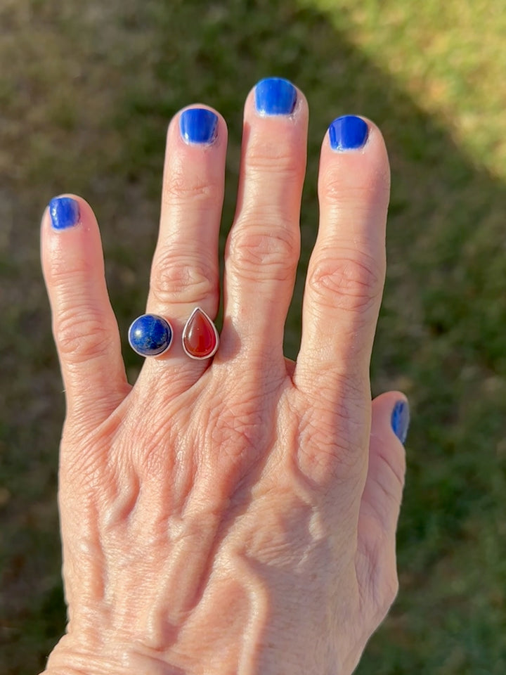 Lapis/Carnelian Open Adjustable Ring