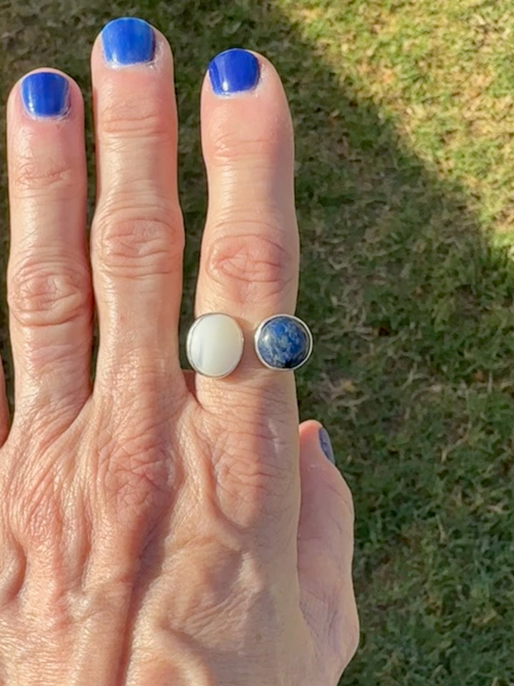 Mother of Pearl/Lapis Open Adjustable Ring